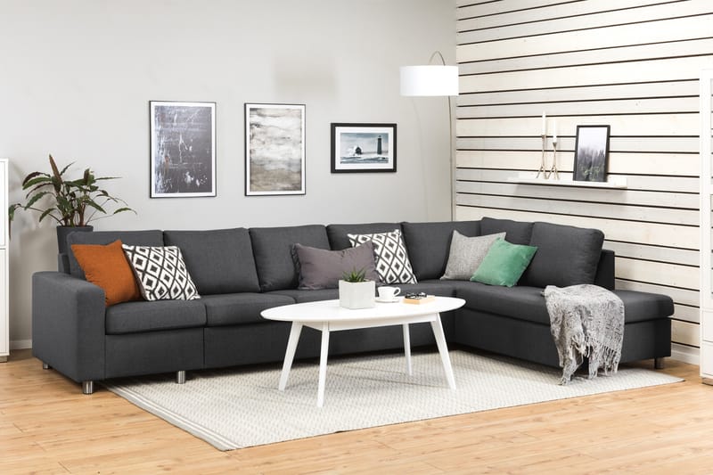 Crazy 5-seters Høyrevendt L-formet Sjeselongsofa i Stoff - Mørk grå - Møbler - Sofaer - Sofaer med sjeselong - 4 seters sofa med divan