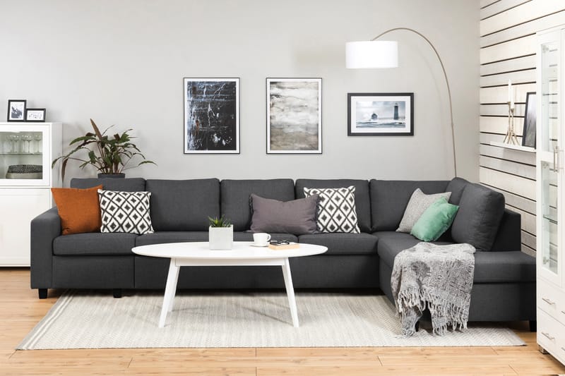 Crazy 5-seters Høyrevendt L-formet Sjeselongsofa i Stoff - Mørk grå - Møbler - Sofaer - Sofaer med sjeselong - 4 seters sofa med divan