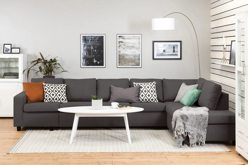 Crazy 5-seters Høyrevendt L-formet Sjeselongsofa i Stoff - Mørk grå - Møbler - Sofaer - Sofaer med sjeselong - 4 seters sofa med divan