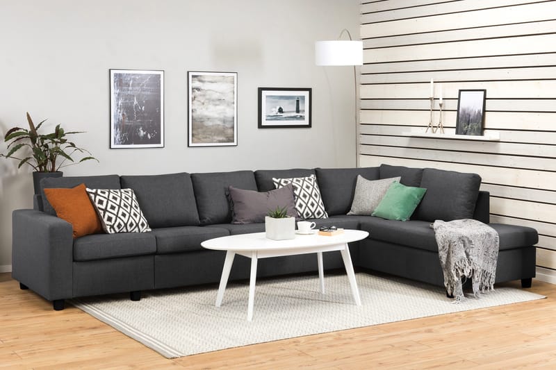 Crazy 5-seters Høyrevendt L-formet Sjeselongsofa i Stoff - Mørk grå - Møbler - Sofaer - Sofaer med sjeselong - 4 seters sofa med divan