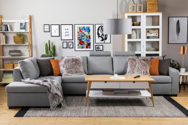 Crazy 5-seters Venstrevendt L-formet Sjeselongsofa i Stoff - Grå - Møbler - Sofaer - Sofaer med sjeselong - 4 seters sofa med divan