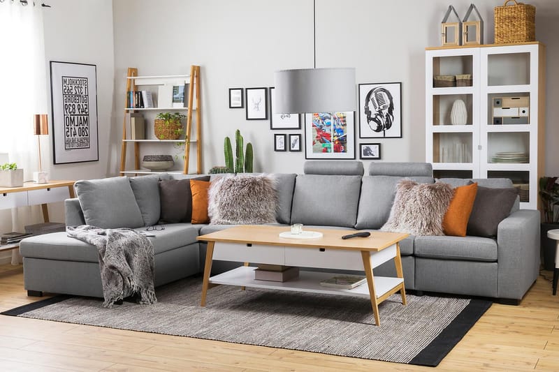 Crazy 5-seters Venstrevendt L-formet Sjeselongsofa i Stoff - Grå - Møbler - Sofaer - Sofaer med sjeselong - 4 seters sofa med divan