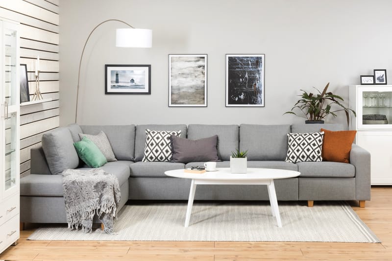 Crazy 5-seters Venstrevendt L-formet Sjeselongsofa i Stoff - Grå - Møbler - Sofaer - Sofaer med sjeselong - 4 seters sofa med divan