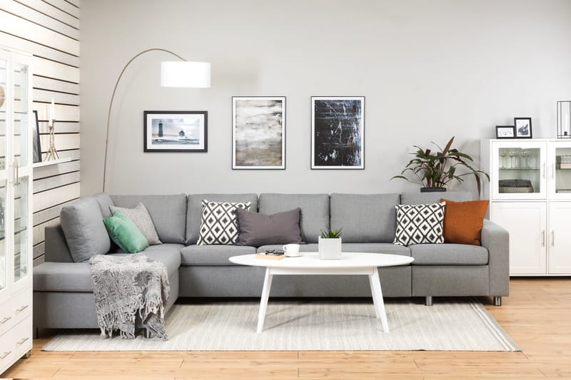 Crazy 5-seters Venstrevendt L-formet Sjeselongsofa i Stoff - Grå - Møbler - Sofaer - Sofaer med sjeselong - 4 seters sofa med divan