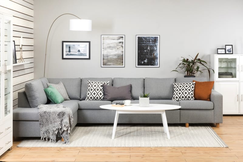 Crazy 5-seters Venstrevendt L-formet Sjeselongsofa i Stoff - Grå - Møbler - Sofaer - Sofaer med sjeselong - 4 seters sofa med divan