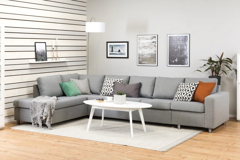 Crazy 5-seters Venstrevendt L-formet Sjeselongsofa i Stoff - Grå - Møbler - Sofaer - Sofaer med sjeselong - 4 seters sofa med divan