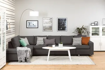 Crazy 5-seters Venstrevendt L-formet Sjeselongsofa i Stoff - Mørk grå - Møbler - Sofaer - Sofaer med sjeselong - 4 seters sofa med divan