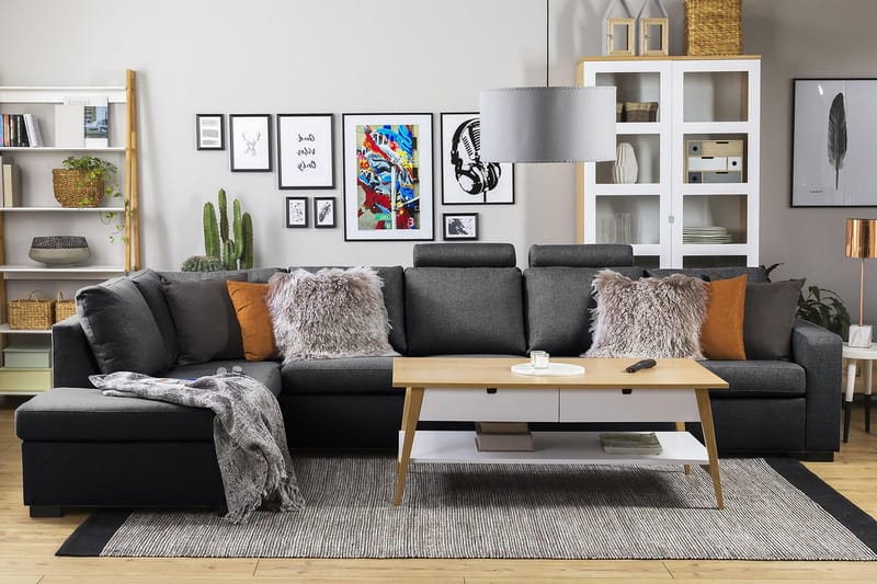 Crazy 5-seters Venstrevendt L-formet Sjeselongsofa i Stoff - Mørk grå - Møbler - Sofaer - Sofaer med sjeselong - 4 seters sofa med divan