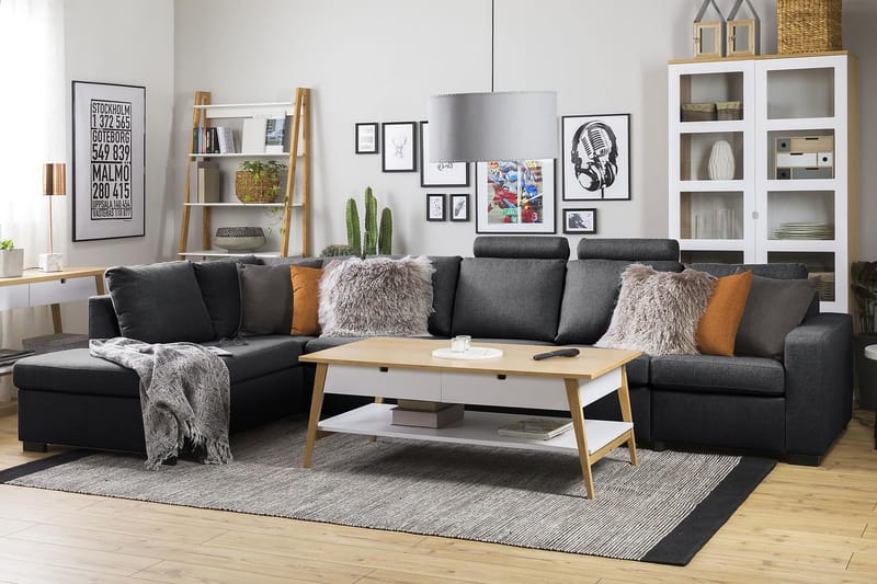 Crazy 5-seters Venstrevendt L-formet Sjeselongsofa i Stoff - Mørk grå - Møbler - Sofaer - Sofaer med sjeselong - 4 seters sofa med divan