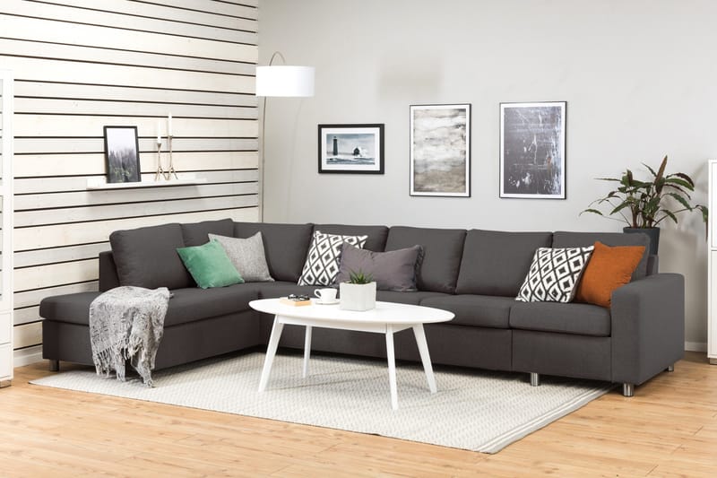 Crazy 5-seters Venstrevendt L-formet Sjeselongsofa i Stoff - Mørk grå - Møbler - Sofaer - Sofaer med sjeselong - 4 seters sofa med divan