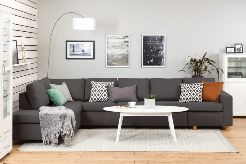 Crazy 5-seters Venstrevendt L-formet Sjeselongsofa i Stoff - Mørk grå - Møbler - Sofaer - Sofaer med sjeselong - 4 seters sofa med divan