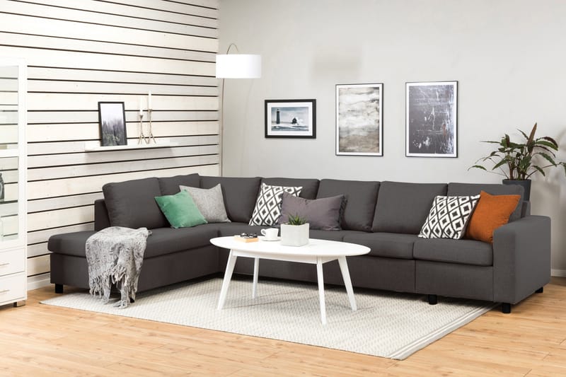 Crazy 5-seters Venstrevendt L-formet Sjeselongsofa i Stoff - Mørk grå - Møbler - Sofaer - Sofaer med sjeselong - 4 seters sofa med divan