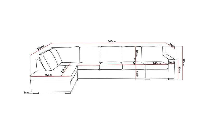 Crazy 5-seters Venstrevendt L-formet Sjeselongsofa i Stoff - Mørk grå - Møbler - Sofaer - Sofaer med sjeselong - 4 seters sofa med divan