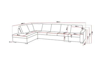 Crazy 5-seters Venstrevendt L-formet Sjeselongsofa i Stoff - Mørk grå - Møbler - Sofaer - Sofaer med sjeselong - 4 seters sofa med divan