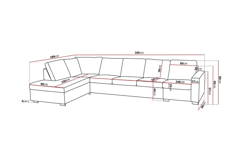 Crazy 5-seters Venstrevendt L-formet Sjeselongsofa i Stoff - Mørk grå - Møbler - Sofaer - Sofaer med sjeselong - 4 seters sofa med divan