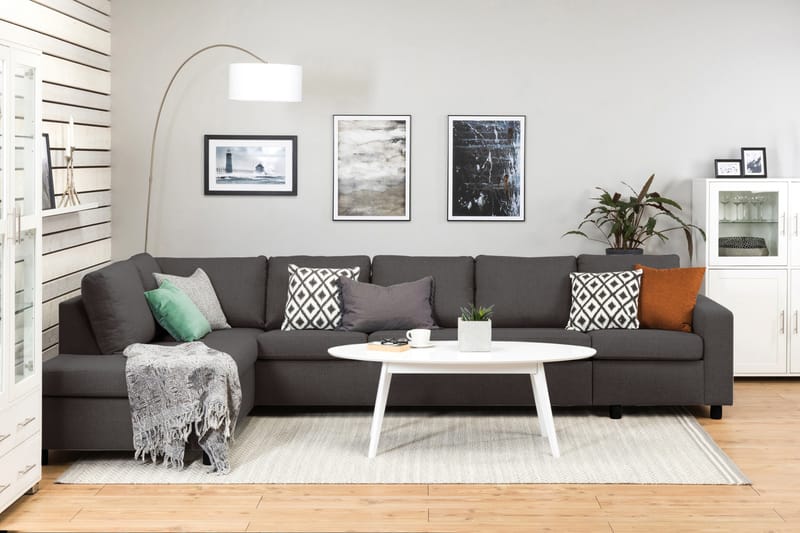 Crazy 5-seters Venstrevendt L-formet Sjeselongsofa i Stoff - Mørk grå - Møbler - Sofaer - Sofaer med sjeselong - 4 seters sofa med divan