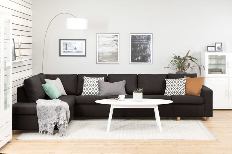 Crazy 5-seters Venstrevendt L-formet Sjeselongsofa i Stoff - Mørk grå - Møbler - Sofaer - Sofaer med sjeselong - 4 seters sofa med divan