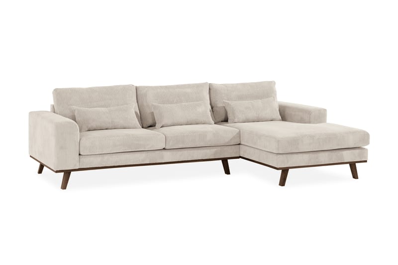 Divansofa Haga Cordfløyel - Beige - 4 seters sofa med divan - Sofaer med sjeselong
