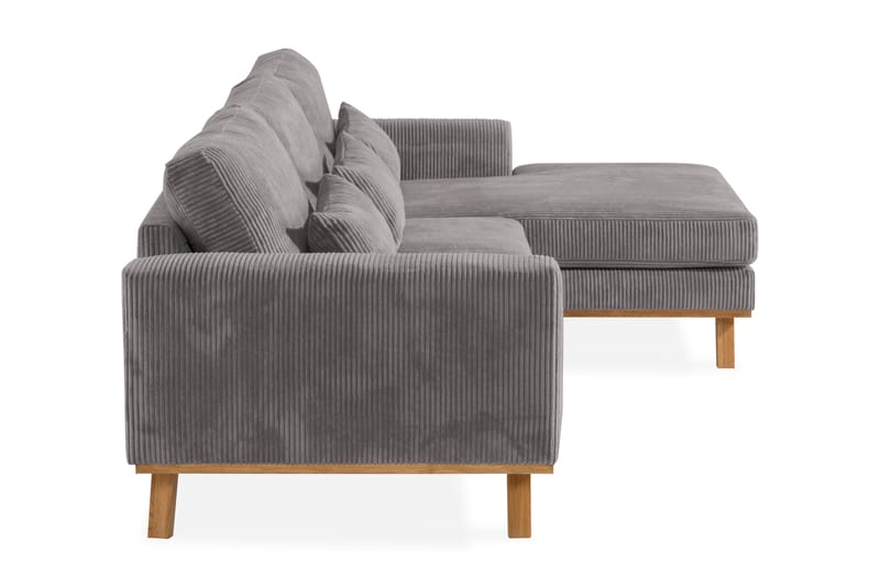 Divansofa Haga Cordfløyel - Grå - 4 seters sofa med divan - Sofaer med sjeselong