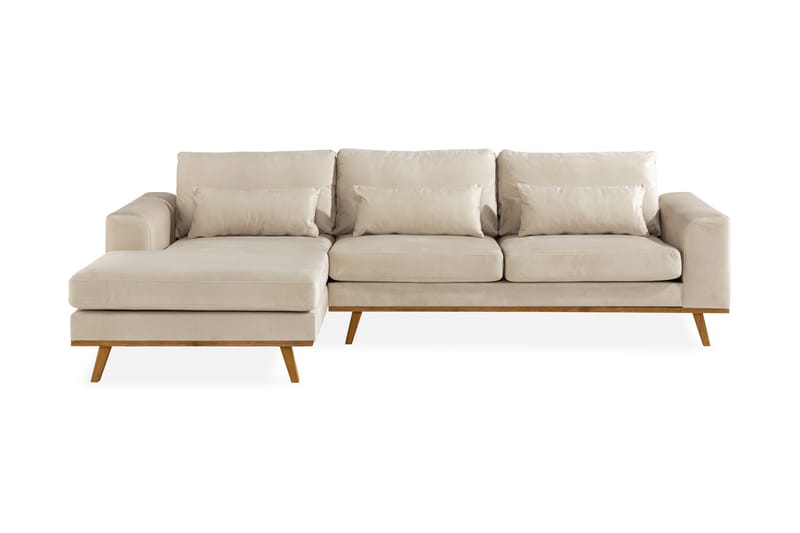 Divansofa Haga Fløyel - Beige - 4 seters sofa med divan - Fløyelssofaer - Sofaer med sjeselong