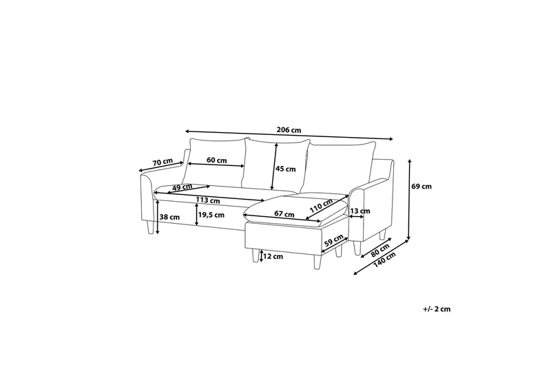 Elvenes sofa 206 cm - Beige - Møbler - Sofaer - Sofaer med sjeselong - 4 seters sofa med divan