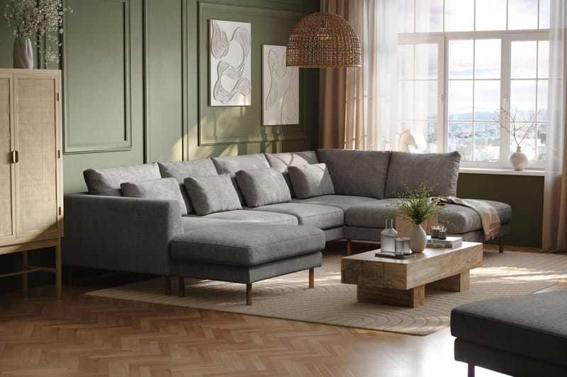 Florenz 4-seters Høyrevendt U-formet Sofa med Divan og Sjeselong i Chenille - Lysegrå - Møbler - Sofaer - Sofaer med sjeselong - 4 seters sofa med divan