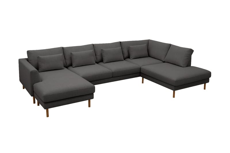 Florenz 4-seters Høyrevendt U-formet Sofa med Divan og Sjeselong i Stoff - Mørkegrå - Møbler - Sofaer - Sofaer med sjeselong - 4 seters sofa med divan