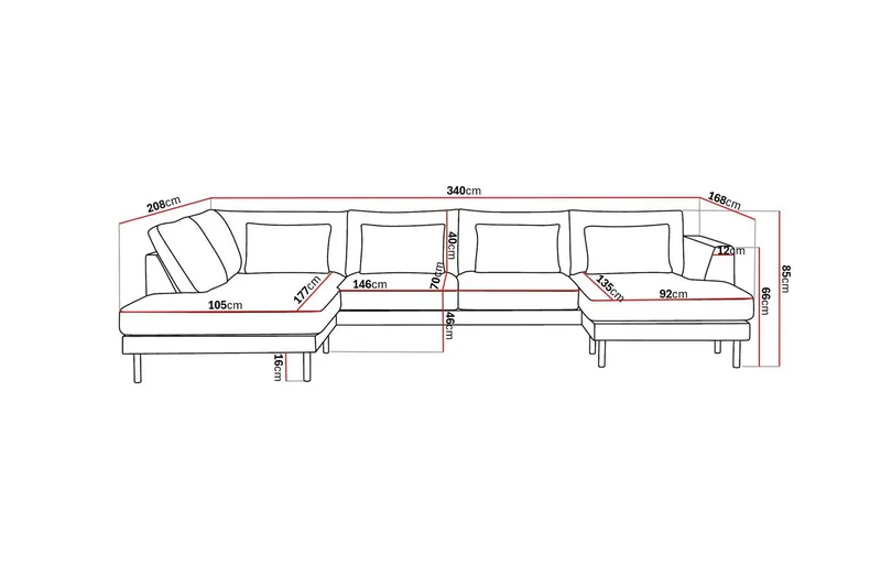 Florenz 4-seters Venstrevendt U-formet Sofa med Divan og Sjeselong i Stoff - Beige - Møbler - Sofaer - Sofaer med sjeselong - 4 seters sofa med divan