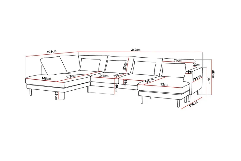 Florenz 4-seters Venstrevendt U-formet Sofa med Divan og Sjeselong i Stoff - Beige - Møbler - Sofaer - Sofaer med sjeselong - 4 seters sofa med divan