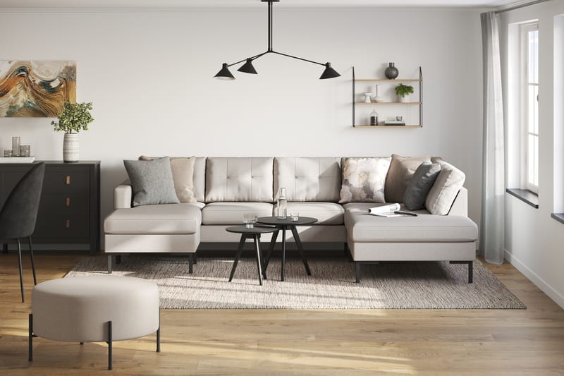 Frillestad 4-seters Høyrevendt U-formet Sofa med Divan og Sjeselong i Stoff - Beige - Møbler - Sofaer - Sofaer med sjeselong - 4 seters sofa med divan