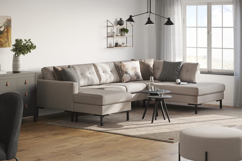 Frillestad 4-seters Høyrevendt U-formet Sofa med Divan og Sjeselong i Stoff - Beige - Møbler - Sofaer - Sofaer med sjeselong - 4 seters sofa med divan