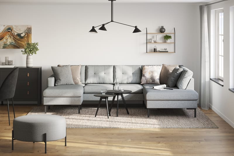 Frillestad 4-seters Høyrevendt U-formet Sofa med Divan og Sjeselong i Stoff - Grå - Møbler - Sofaer - Sofaer med sjeselong - 4 seters sofa med divan