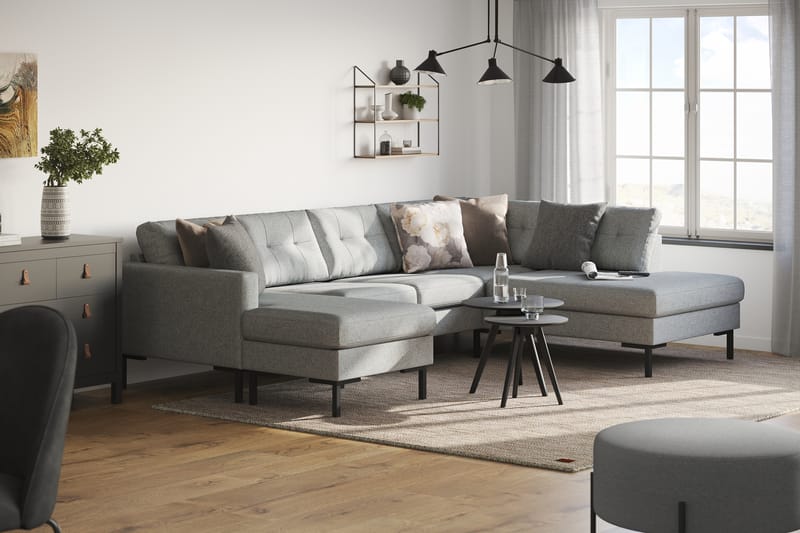 Frillestad 4-seters Høyrevendt U-formet Sofa med Divan og Sjeselong i Stoff - Grå - Møbler - Sofaer - Sofaer med sjeselong - 4 seters sofa med divan