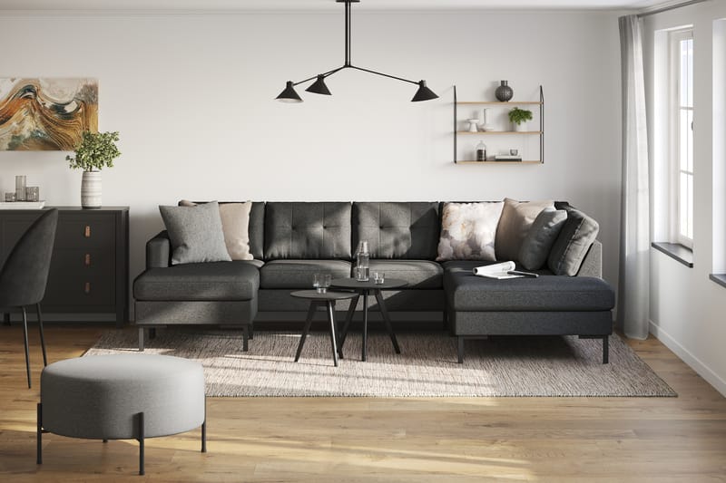 Frillestad 4-seters Høyrevendt U-formet Sofa med Divan og Sjeselong i Stoff - Mørk grå - Møbler - Sofaer - Sofaer med sjeselong - 4 seters sofa med divan