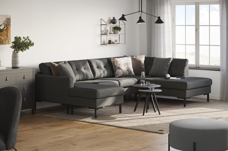 Frillestad 4-seters Høyrevendt U-formet Sofa med Divan og Sjeselong i Stoff - Mørk grå - Møbler - Sofaer - Sofaer med sjeselong - 4 seters sofa med divan