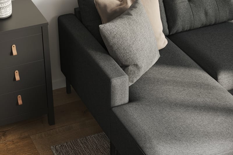 Frillestad 4-seters Høyrevendt U-formet Sofa med Divan og Sjeselong i Stoff - Mørk grå - Møbler - Sofaer - Sofaer med sjeselong - 4 seters sofa med divan