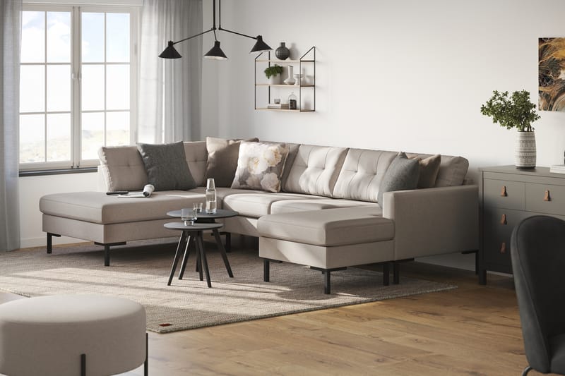 Frillestad 4-seters Venstrevendt U-formet Sofa med Divan og Sjeselong i Stoff - Beige - Møbler - Sofaer - Sofaer med sjeselong - 4 seters sofa med divan