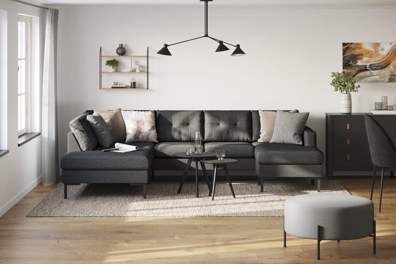 Frillestad 4-seters Venstrevendt U-formet Sofa med Divan og Sjeselong i Stoff - Mørk grå - Møbler - Sofaer - Sofaer med sjeselong - 4 seters sofa med divan
