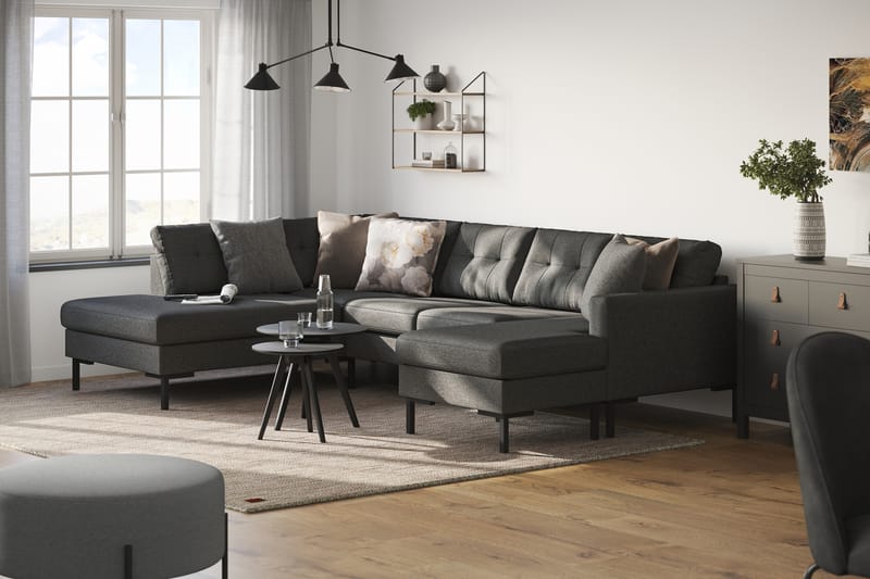 Frillestad 4-seters Venstrevendt U-formet Sofa med Divan og Sjeselong i Stoff - Mørk grå - Møbler - Sofaer - Sofaer med sjeselong - 4 seters sofa med divan