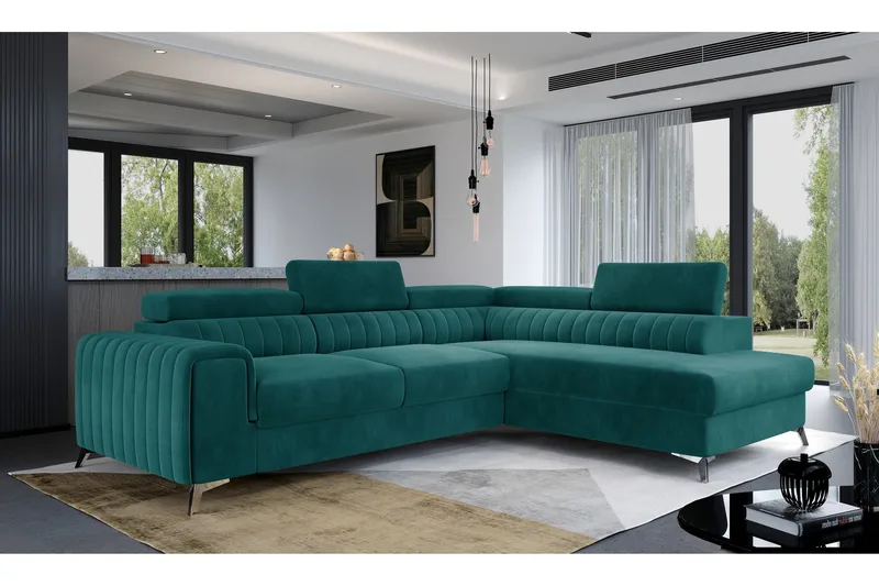 Laurece Sjeselongsofa Høyre - Turkis - Møbler - Sofaer - Sofaer med sjeselong - 4 seters sofa med divan