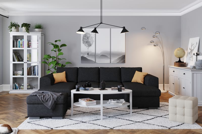Link 4-seters U-formet Sofa med Dobbeldivan i Stoff - Svart - Møbler - Sofaer - Sofaer med sjeselong - 4 seters sofa med divan