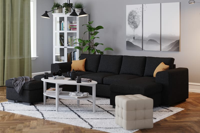 Link 4-seters U-formet Sofa med Dobbeldivan i Stoff - Svart - Møbler - Sofaer - Sofaer med sjeselong - 4 seters sofa med divan