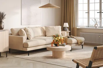 Menard 3-seters Høyrevendt L-formet Divansofa i Manchester - Beige - Møbler - Sofaer - Sofaer med sjeselong - 3 seters sofa med divan