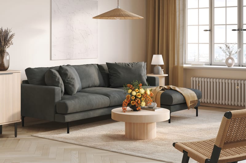Menard 3-seters Høyrevendt L-formet Divansofa i Manchester - Grå - Møbler - Sofaer - Sofaer med sjeselong - 3 seters sofa med divan