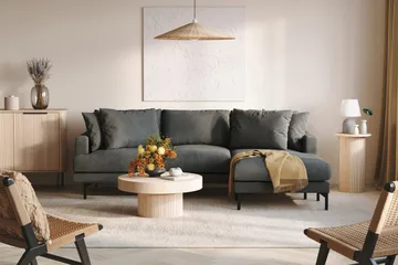 Menard 3-seters Høyrevendt L-formet Divansofa i Manchester - Grå - Møbler - Sofaer - Sofaer med sjeselong - 3 seters sofa med divan