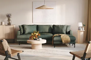 Menard 3-seters Høyrevendt L-formet Divansofa i Manchester - Grønn - Møbler - Sofaer - Sofaer med sjeselong - 3 seters sofa med divan