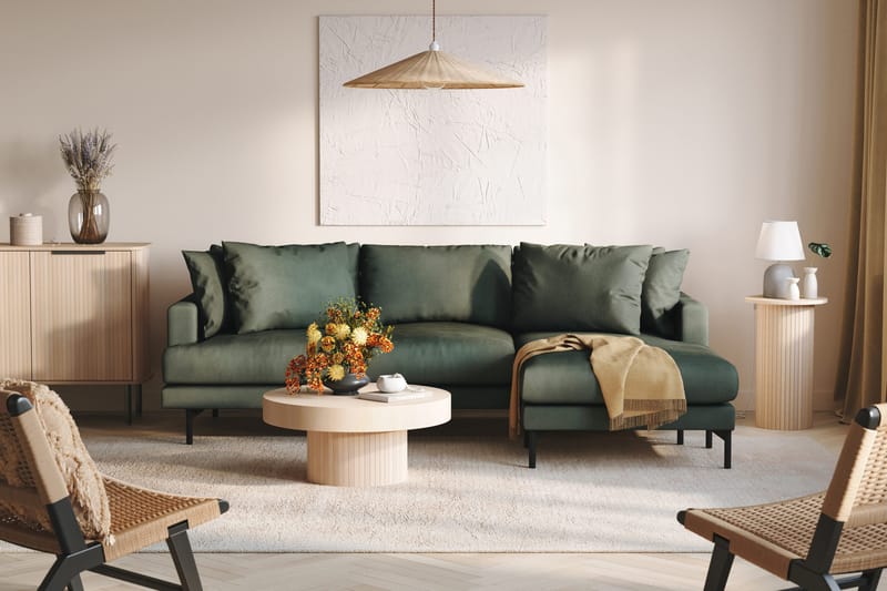 Menard 3-seters Høyrevendt L-formet Divansofa i Manchester - Grønn - Møbler - Sofaer - Sofaer med sjeselong - 3 seters sofa med divan