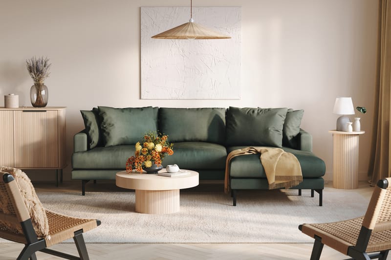 Menard 3-seters Høyrevendt L-formet Divansofa i Manchester - Grønn - Møbler - Sofaer - Sofaer med sjeselong - 3 seters sofa med divan