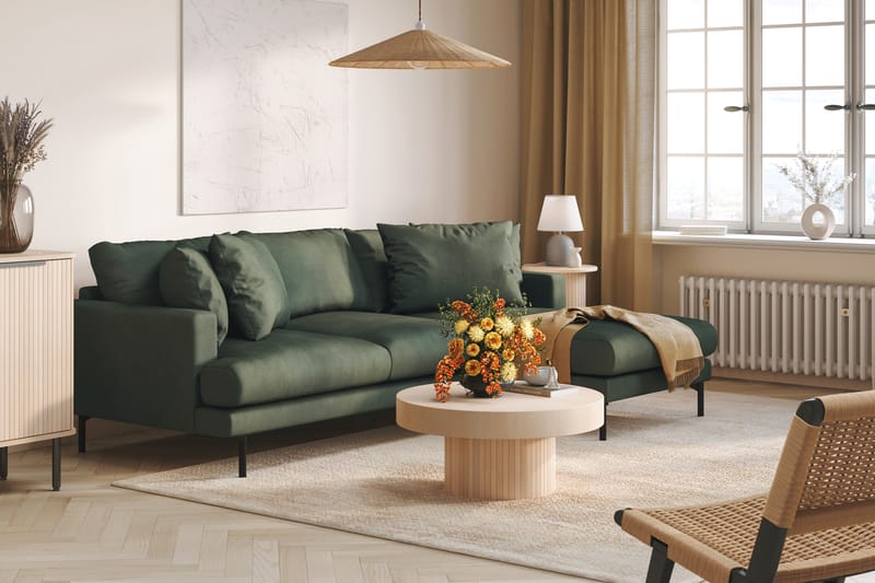 Menard 3-seters Høyrevendt L-formet Divansofa i Manchester - Grønn - Møbler - Sofaer - Sofaer med sjeselong - 3 seters sofa med divan