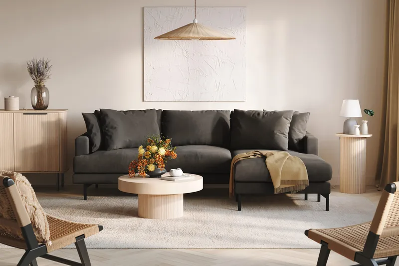 Menard 3-seters Høyrevendt L-formet Divansofa i Manchester - Mørk grå - Møbler - Sofaer - Sofaer med sjeselong - 3 seters sofa med divan